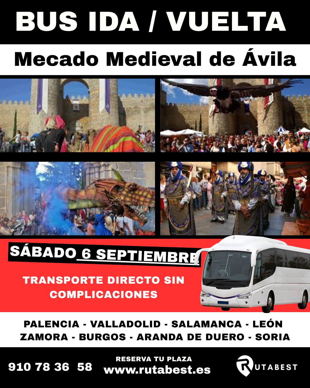 Bus Ida y Vuelta a MERCADO MEDIEVAL / ÁVILA – Sábado 6 Septiembre